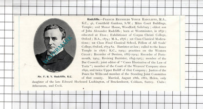 Francis Reynolds Yonge Radcliffe / Ernest Murray Pollock Bourne  c.1905 Clipping