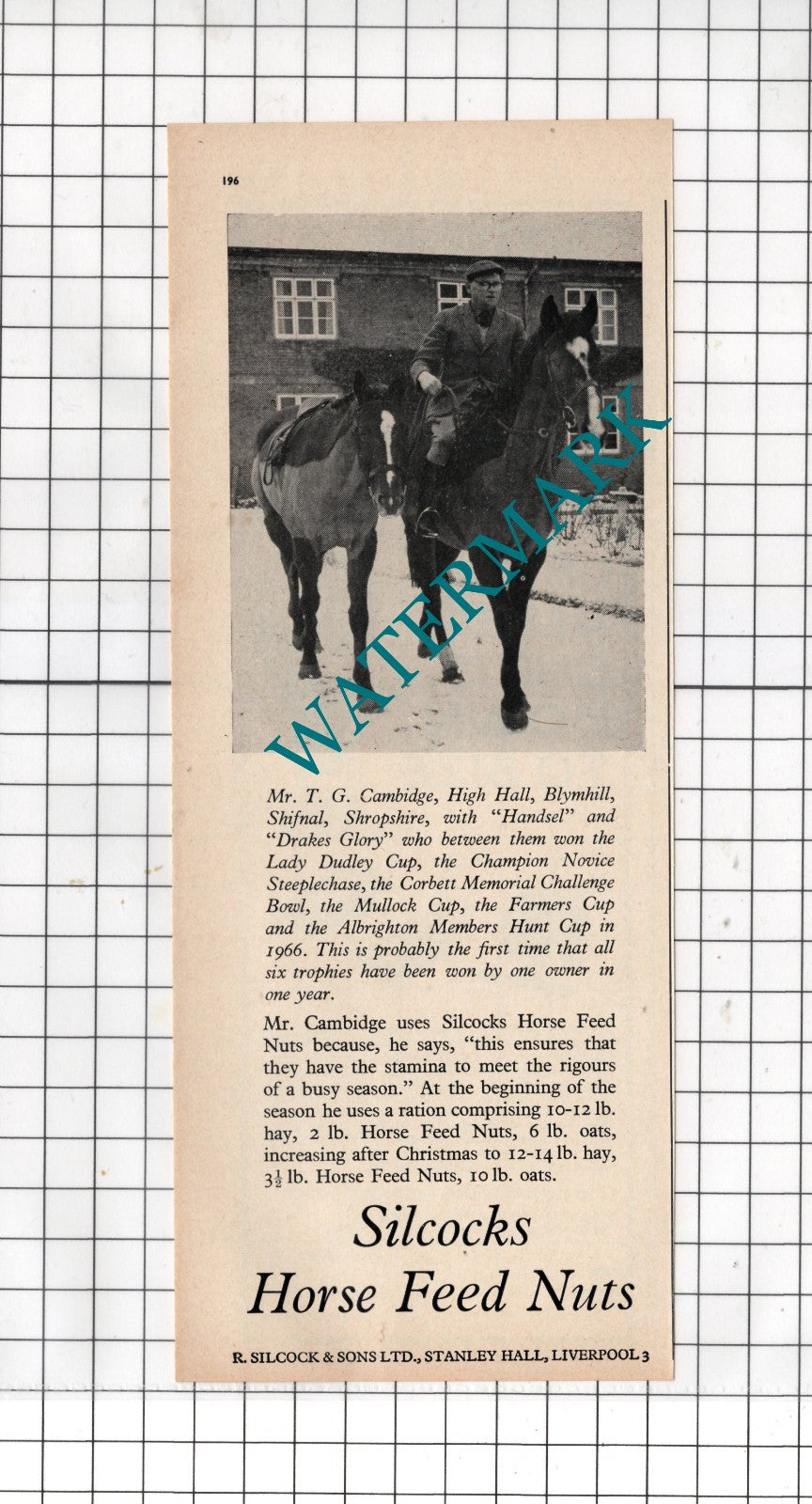 Mr T G Cambidge High Hall Blymhill Shifnal Shropshire Silcocks  - 1967  Advert