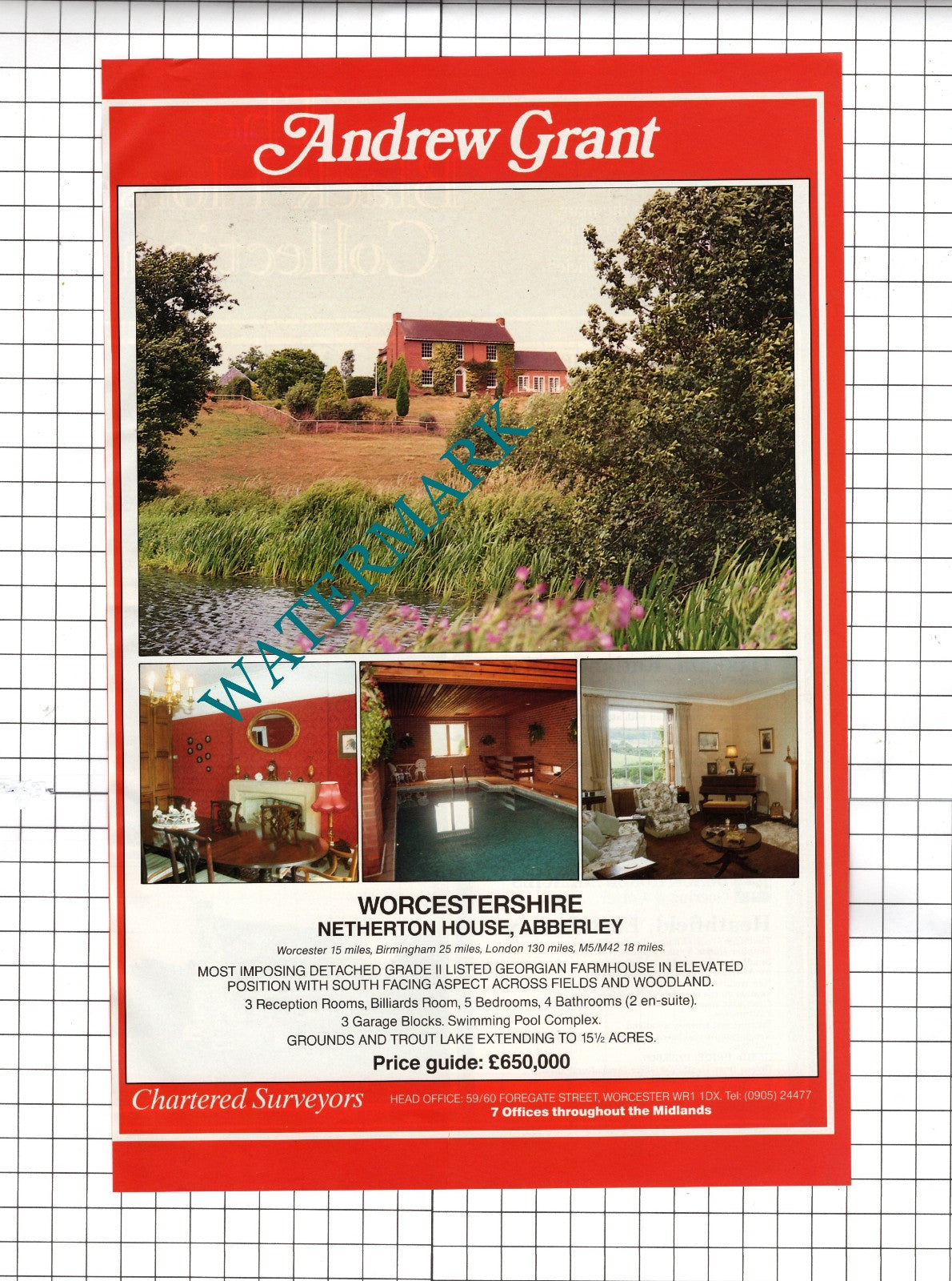 Netherton House Abberley Worcestershire House Sale Advert - 1989
