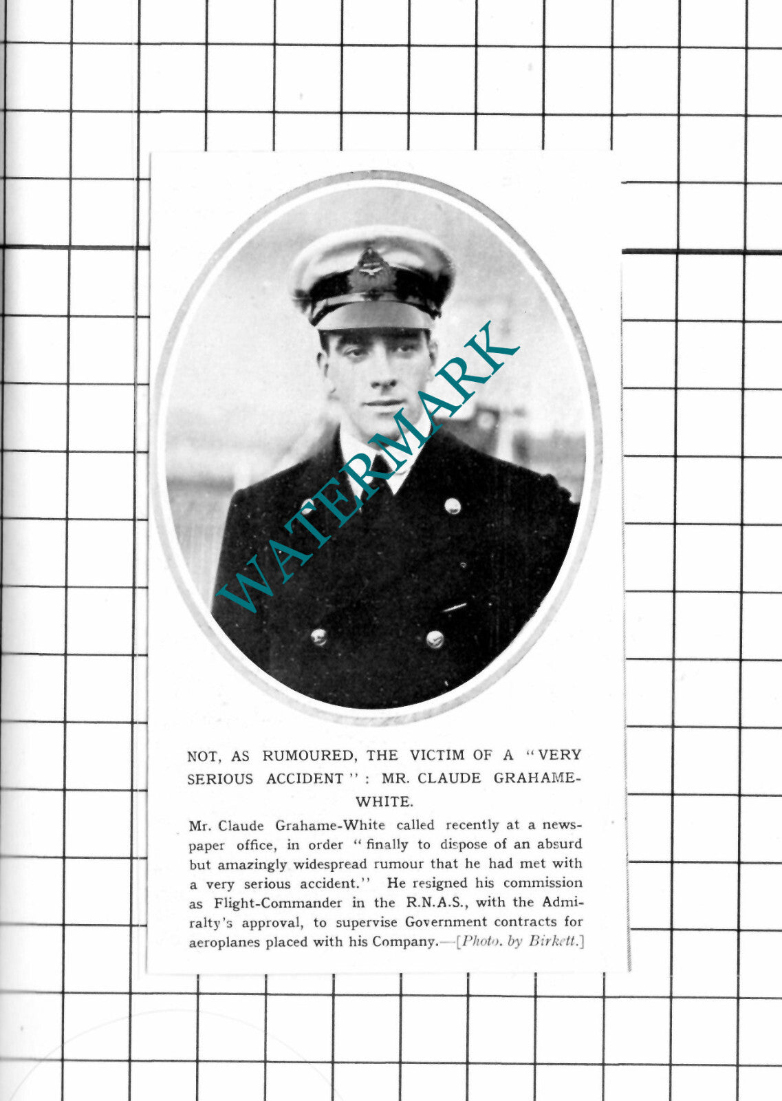 Mr Claude Grahame-White - 1915 Small Clipping  / Print