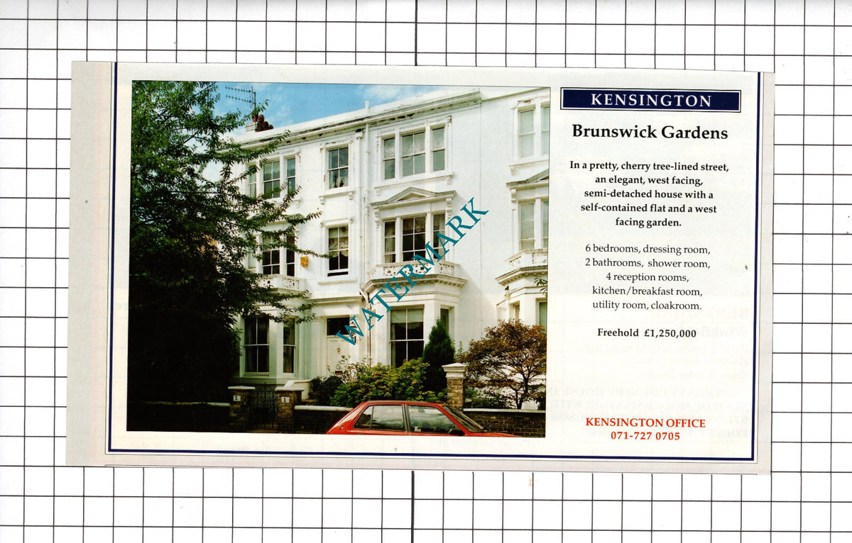 Brunswick Gardens Kensington London House Sale Advert - 1994 Cutting
