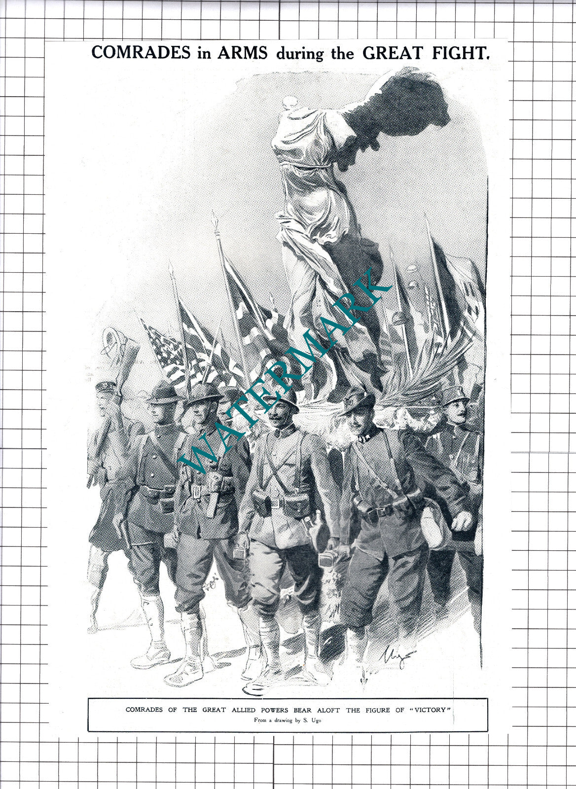 Allied Powers World War One Figure Of Victory  - 1919 Cutting / Print