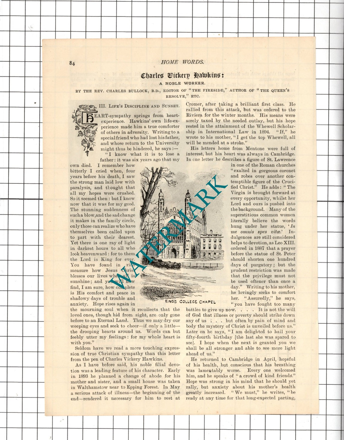 Charles Vickery Hawkins - Three Part Article - 1897