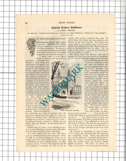 Charles Vickery Hawkins - Three Part Article - 1897