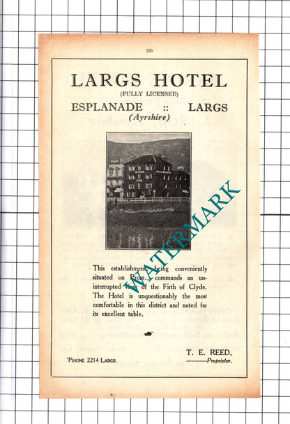 Largs Hotel Ayrshire Reed / Marine Hotel Largs Logan Advert - 1939 Cutting