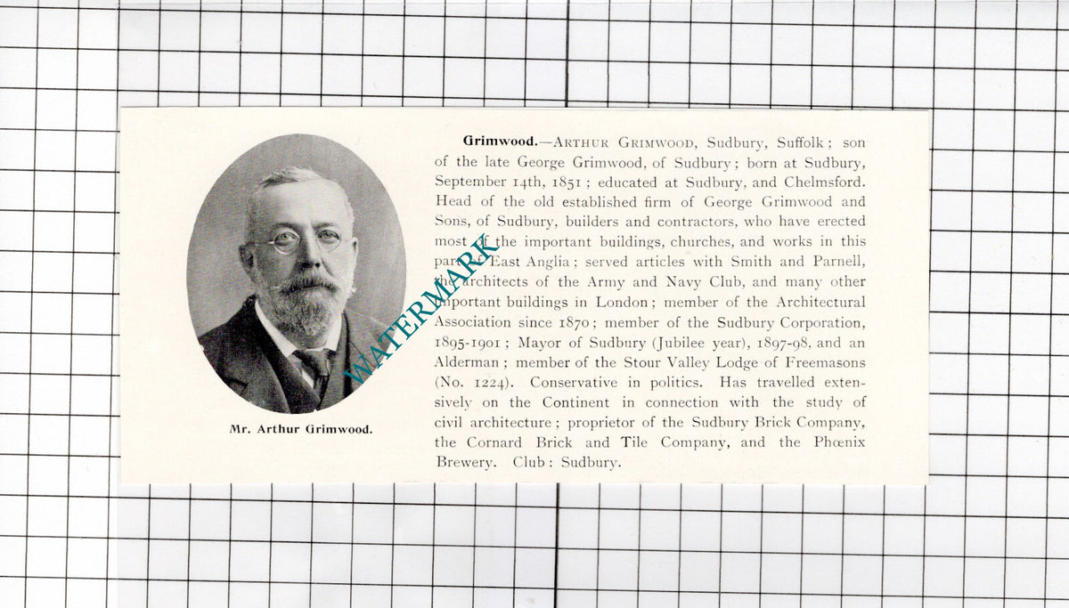 Mr Arthur Grimwood Sudbury Suffolk - 1911 Clipping