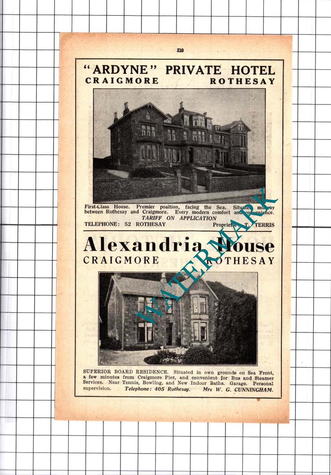 Hotel Victoria Rothesay Blair Ardyne Terris Alexandria House Advert 1939 Cutting