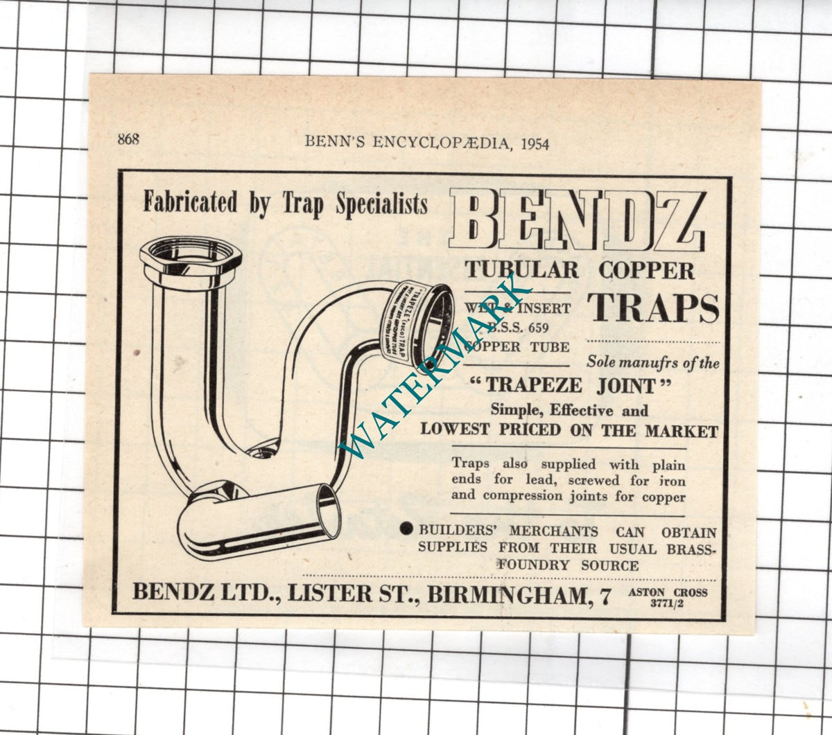 Bendz Ltd Birmingham  - 1954 Small ADVERT