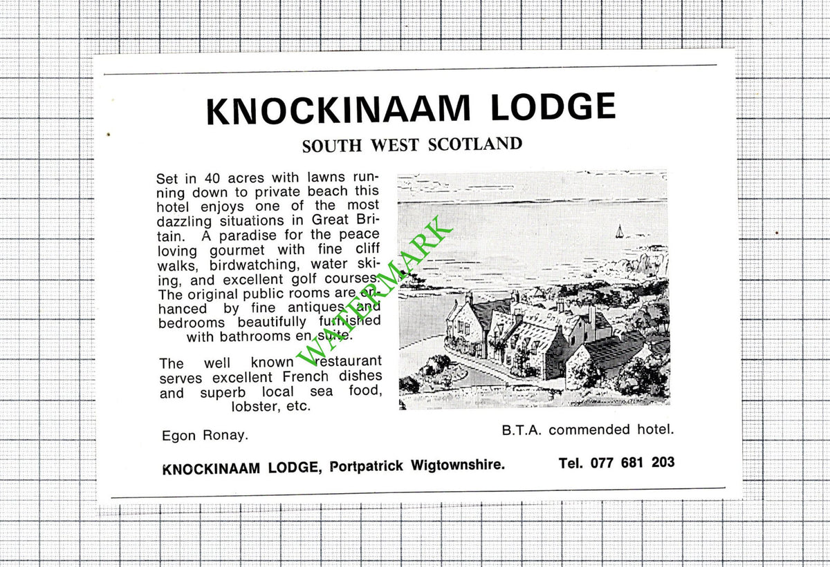 Knockinaam Lodge Portpatrick Small Advert - c.1975 Cutting