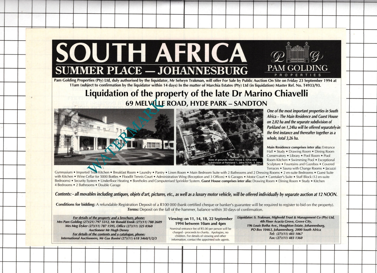 Dr Marino Chiavelli  Summer Place Sandton / Hyde Heath Amersham - 1994  Advert
