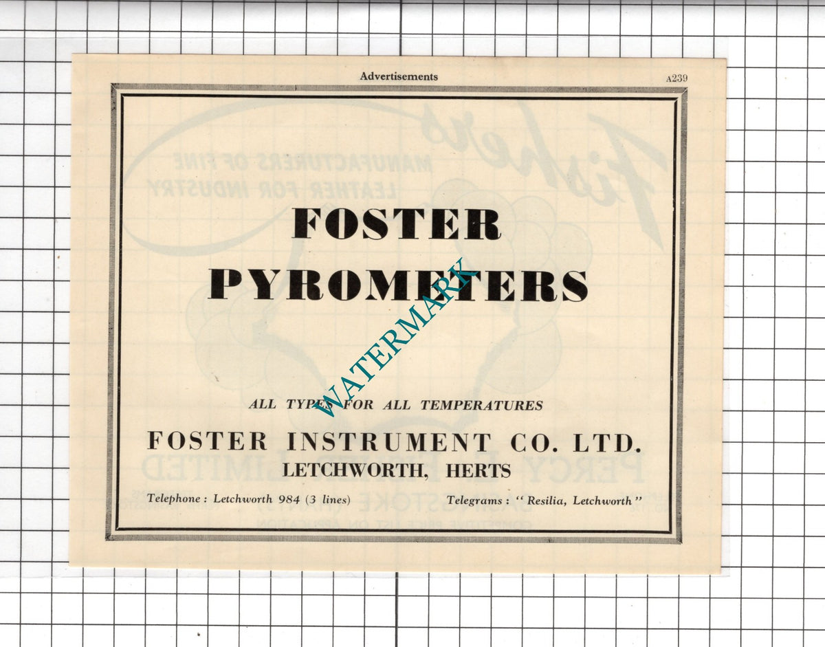 Percy E Fisher Ltd Basingstoke / Foster Instrument Co Letchworth  - 1951 Advert