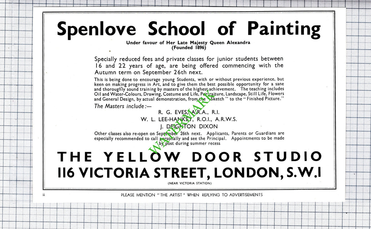 Spenlove School Of Painting London Eves Lee-Hankey Advert - 1933 Cutting