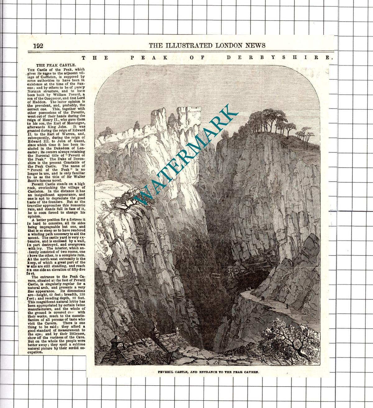 Peveril Castle Castleton Derbyshire   -  1854 Clipping / Print