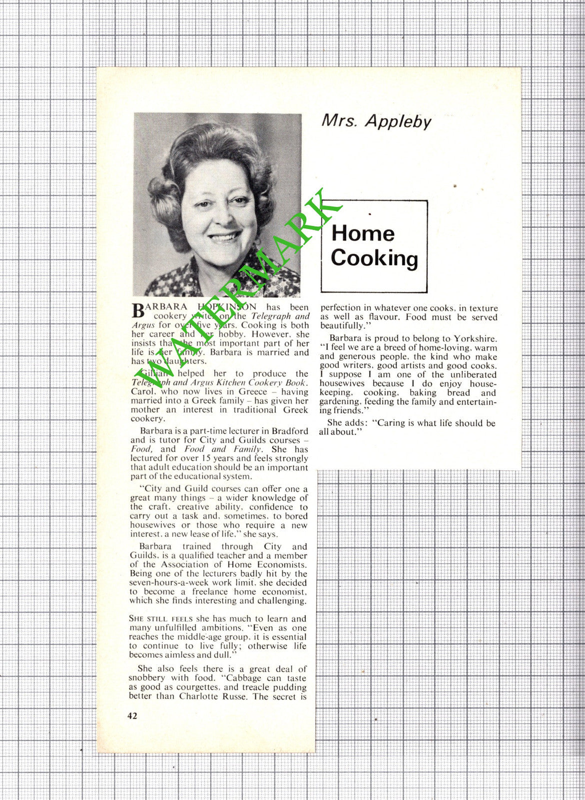 Barbara Hopkinson Cookery Writer Bradford Yorkshire  - 1978 Cutting