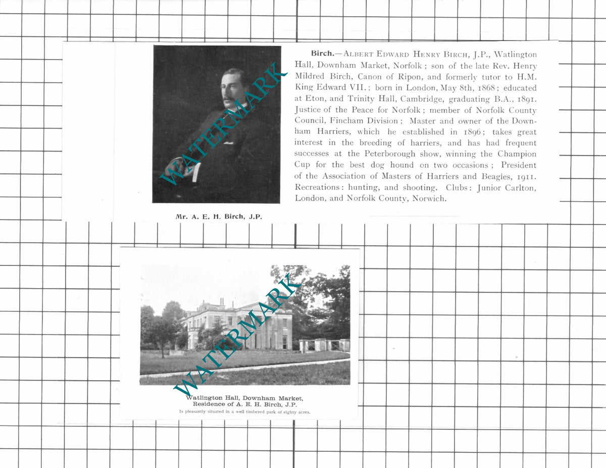 Albert Edward Henry Birch Watlington Hall Downham Market - 1911 2-Part Clipping