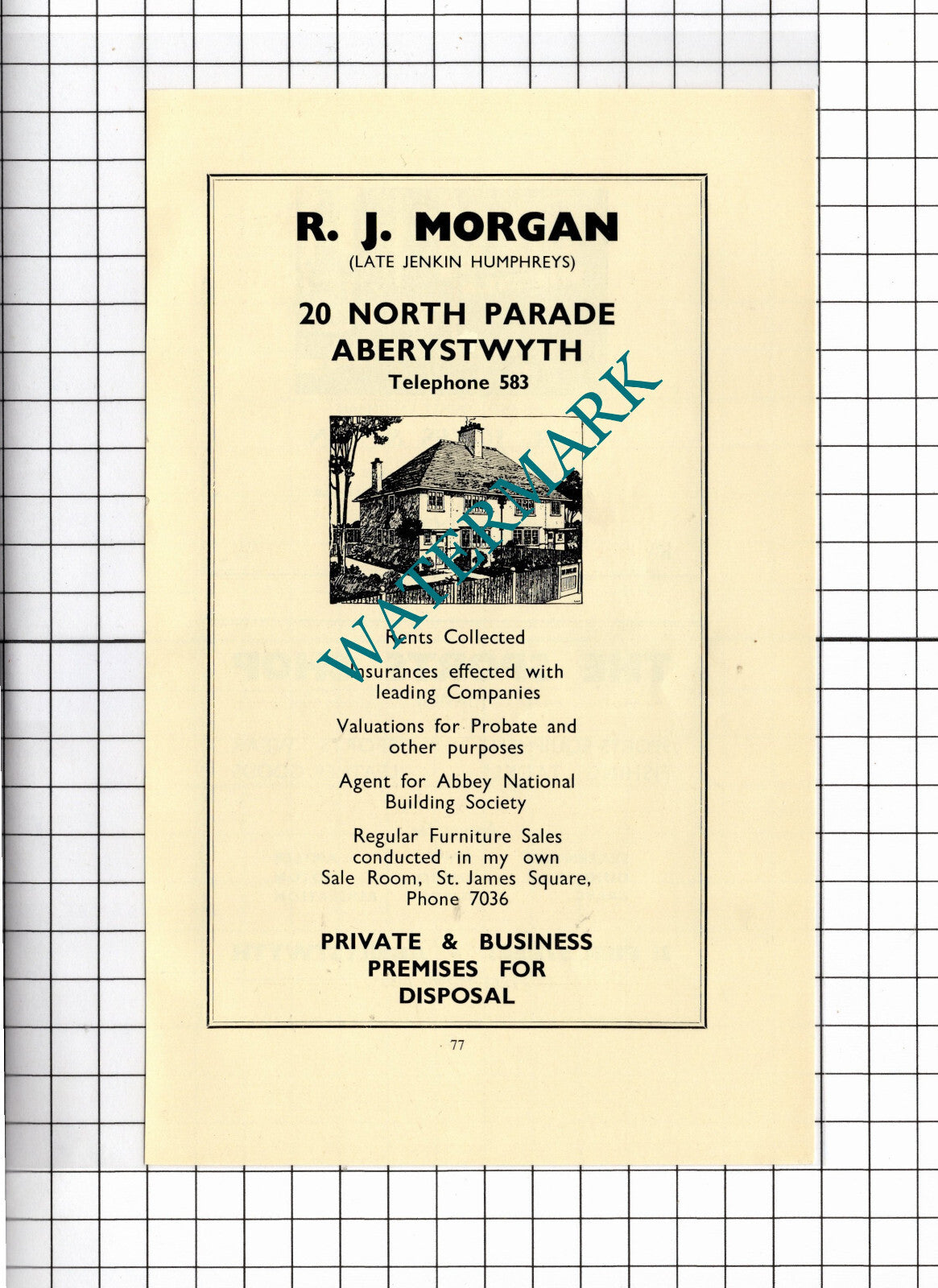 R J Morgan Jenkin Humphreys Aberystwyth Wales D R Jones & Son -1957 Small Advert