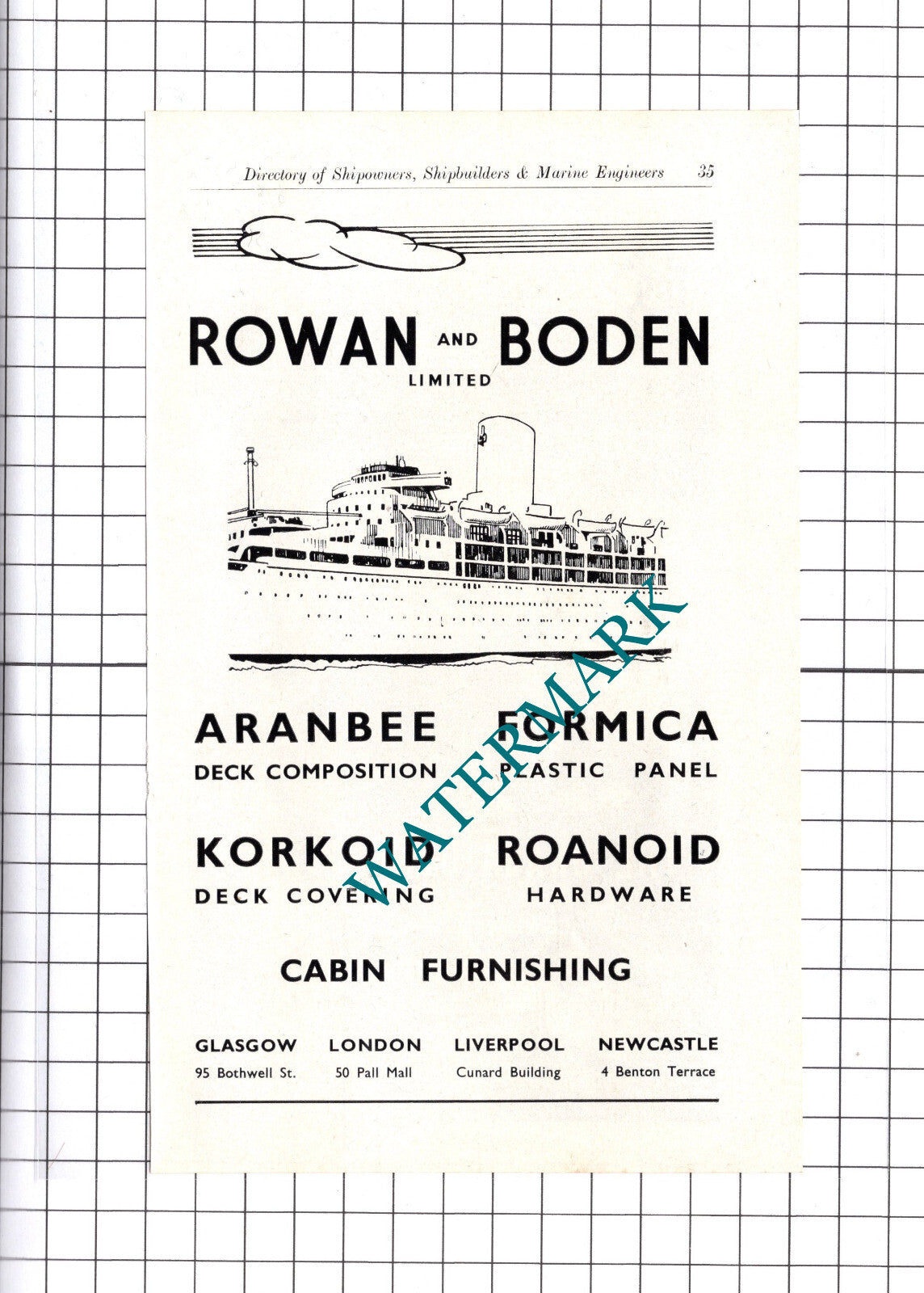 Rowan and Boden Ltd / The Uraga Dock Co Ltd Tokyo Japan ADVERT -  c.1957
