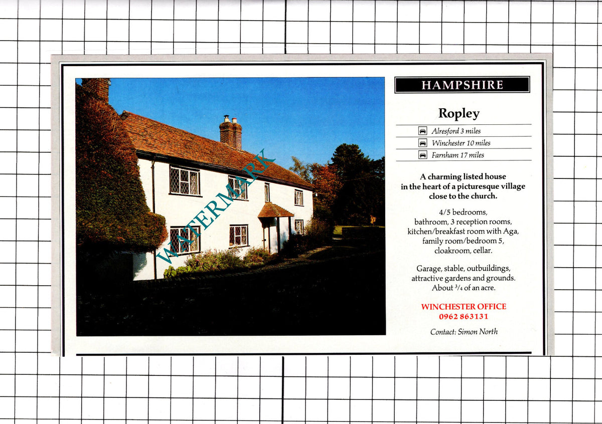 Ropley Hampshire House Sale Advert - 1991 Clipping / Print