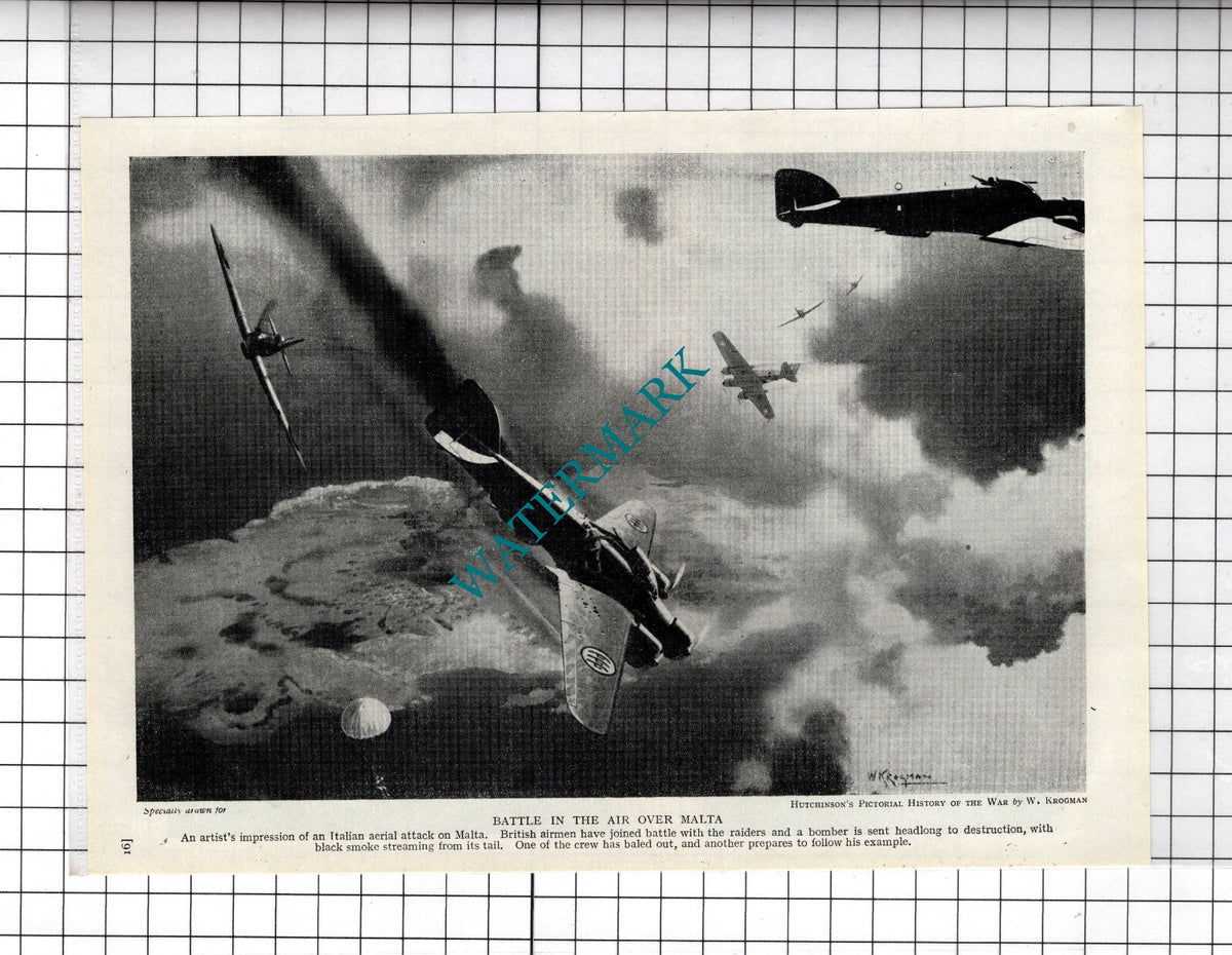 Malta Aerial Attack World War Two  WW2 - 1940's Cutting