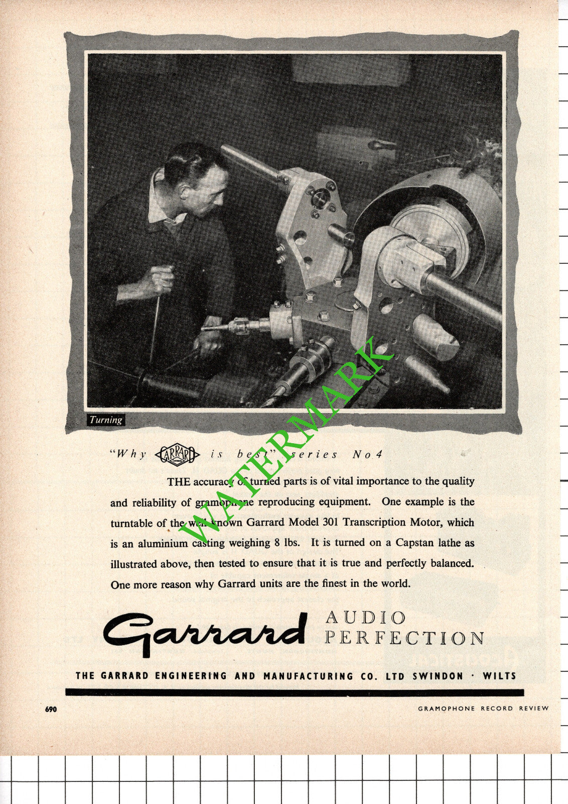 Garrard Engineering Swindon Wiltshire Advert - 1957 Cutting
