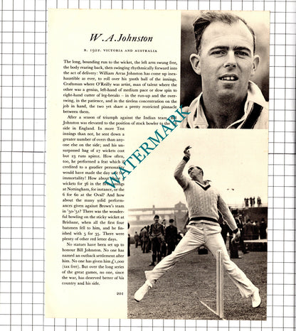 William Arras Johnston Cricketer / Trevor Bailey Cricket - 1952 Book Print