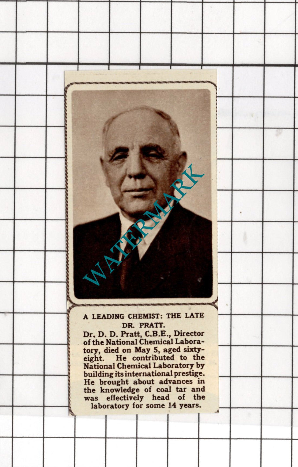 Dr D D Pratt National Chemical Laboratory Obituary - 1962 Small News Cutting