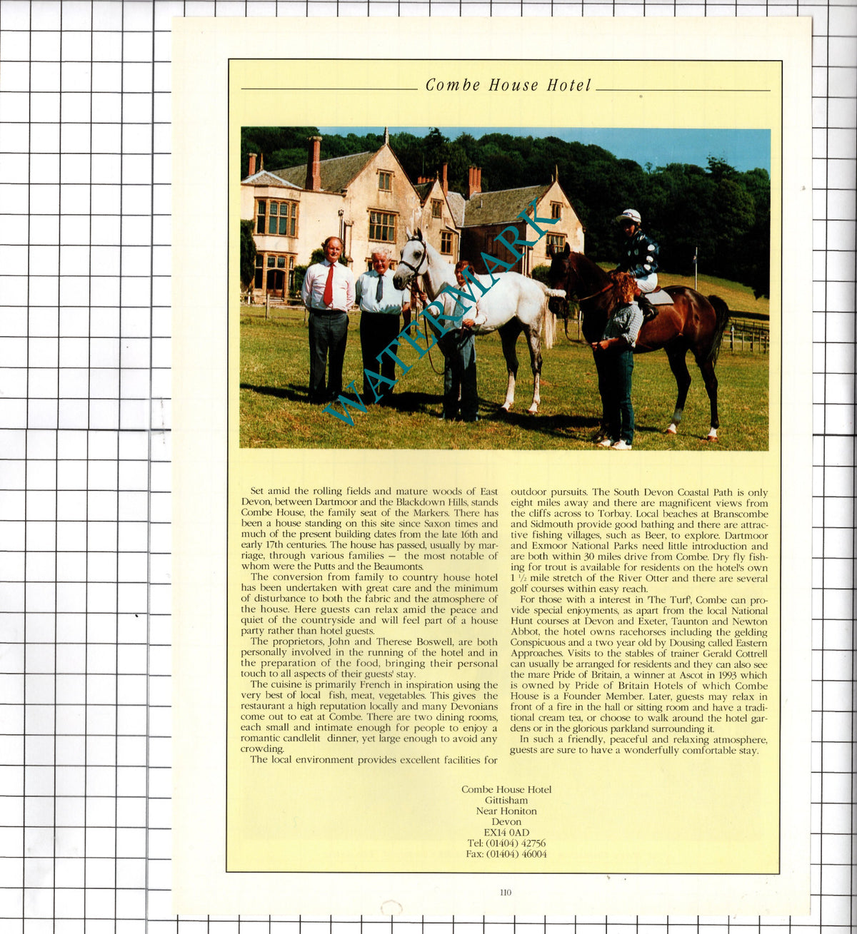 Combe House Hotel Gittisham Devon Advert  - 1995 Cutting
