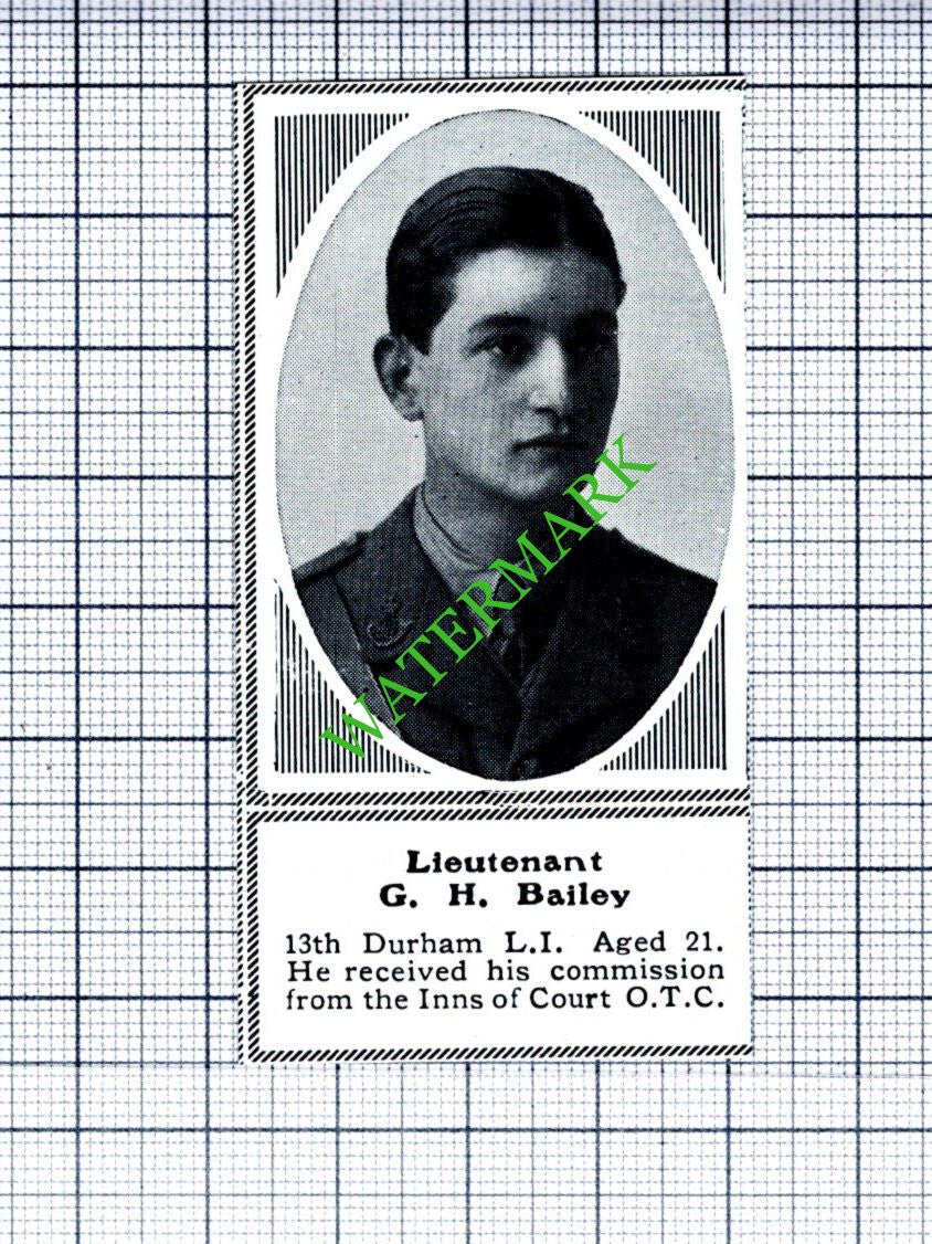 Lt G H Bailey 13th Durham Light Infantry DLI -   c.1918 SMALL Cutting