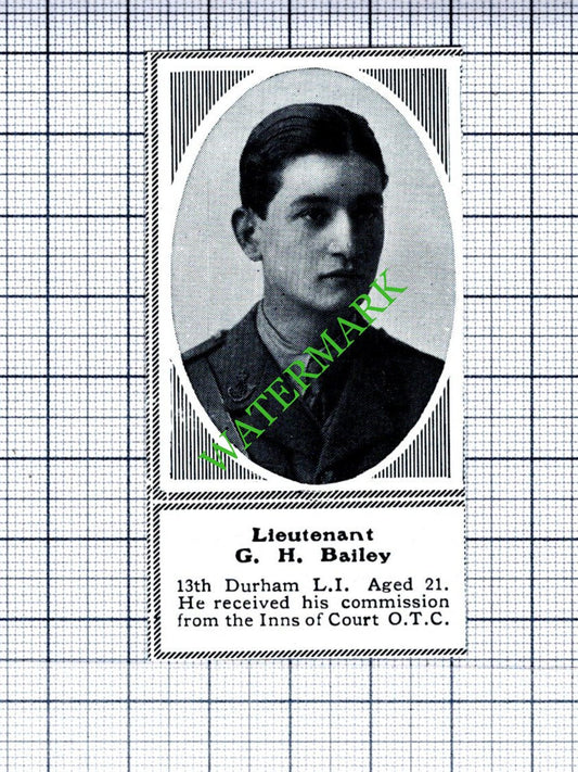 Lt G H Bailey 13th Durham Light Infantry DLI -   c.1918 SMALL Cutting