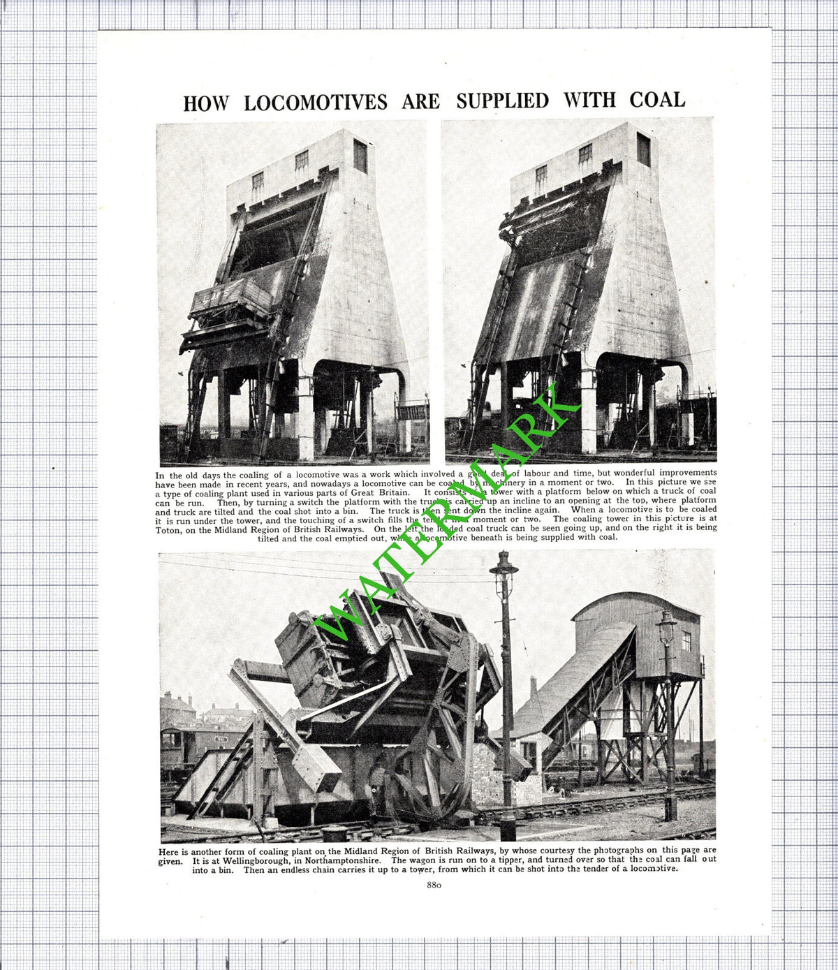 Locomotive Coaling Plant  Toton Wellingborough  - c.1950s Cutting / Print