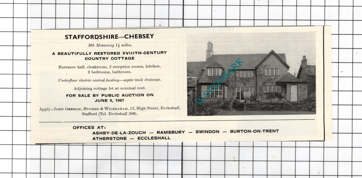 Chebsey Staffordshire   - 1967 House Sale Advert