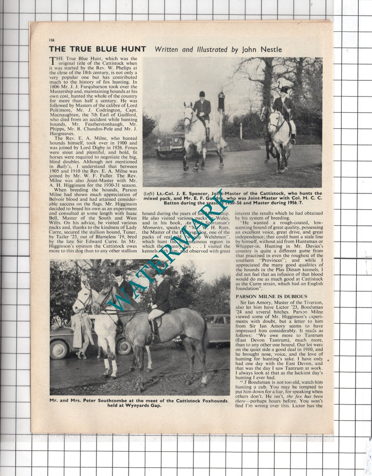 The True Blue Hunt Cattistock Foxhounds Hammick Gundry Southcombe - 1962 Article