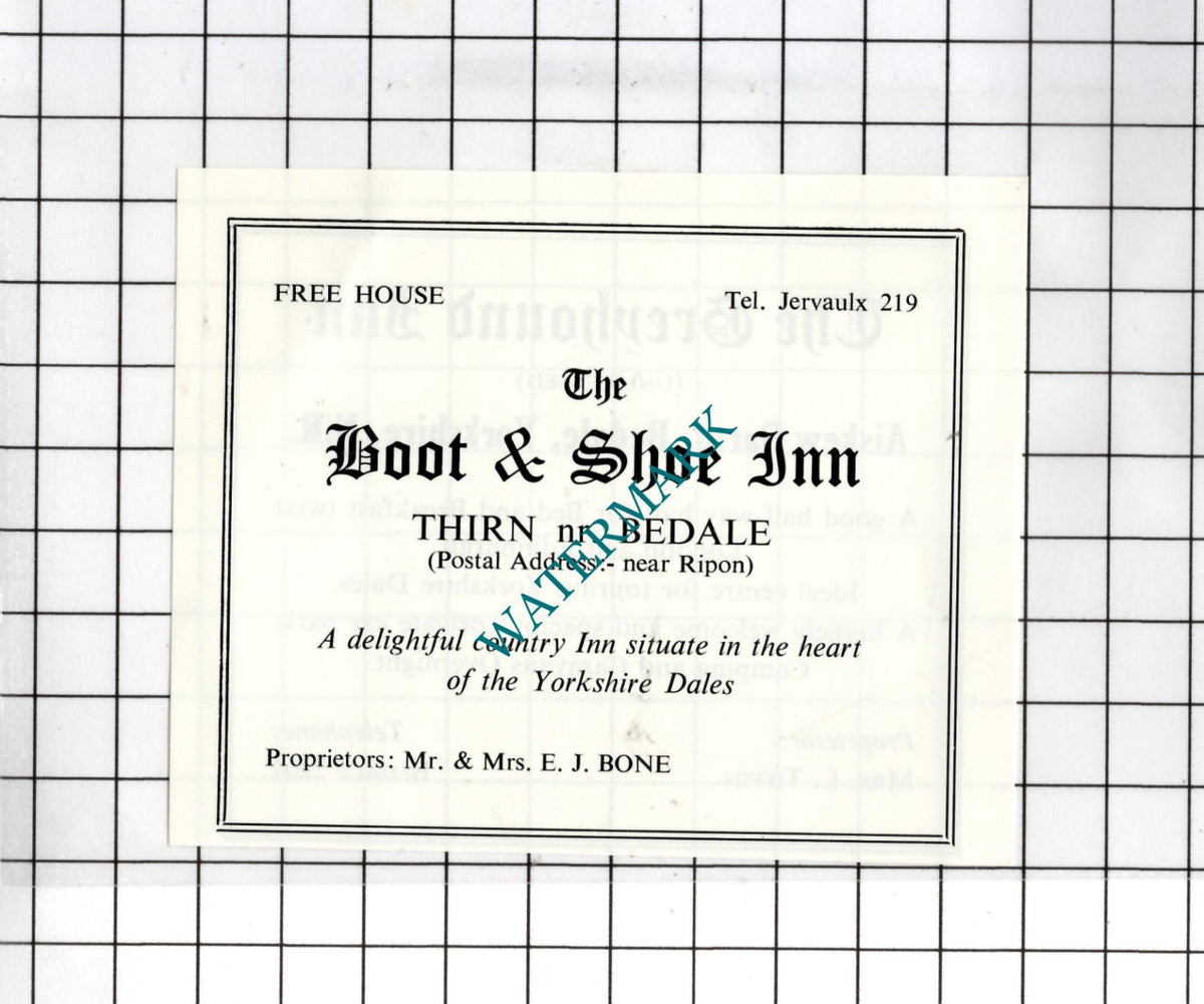 The Boot & Shoe Inn Thirn Yorkshire  / Greyhound Inn Bedale -c.1968 Small Advert