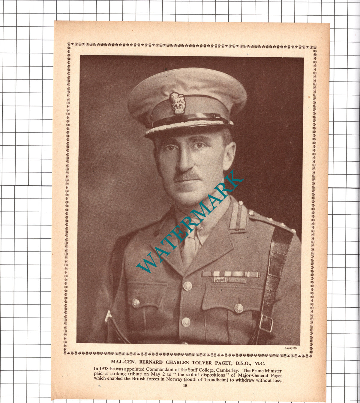 Maj Gen Bernard Charles Tolver Paget - 1940 Clipping / Print