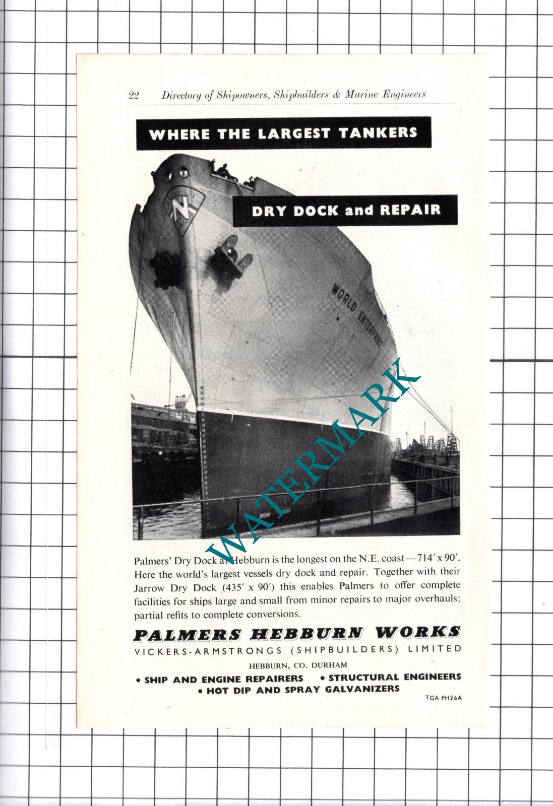 Palmers Hebburn World Enterprise Ship / Thomson-Houston Queen Mary ADVERT c.1957