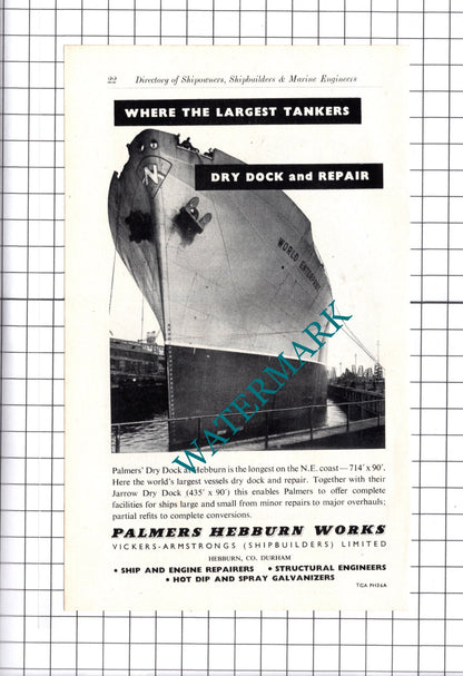Palmers Hebburn World Enterprise Ship / Thomson-Houston Queen Mary ADVERT c.1957