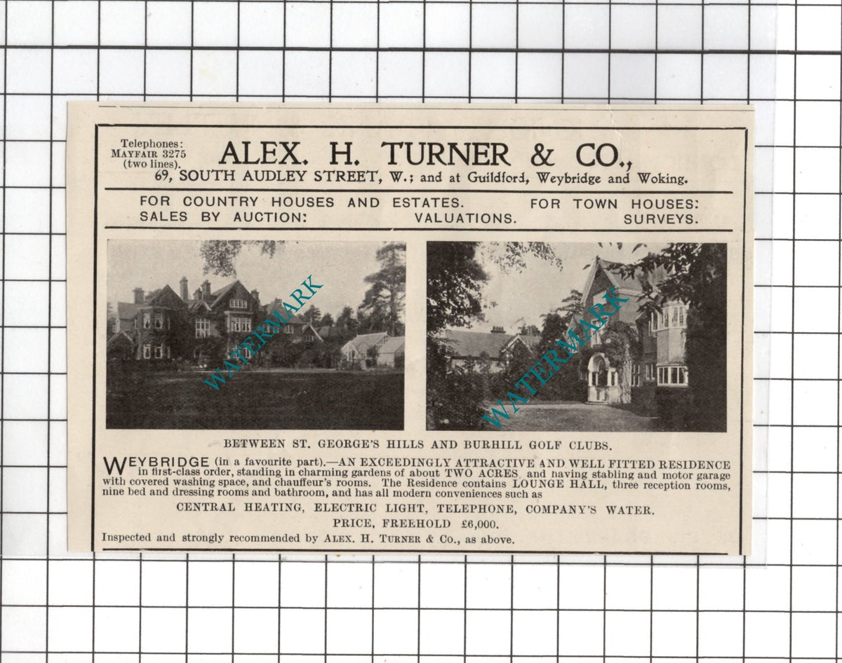 Weybridge Surrey  - 1916 SMALL House Sale Advert