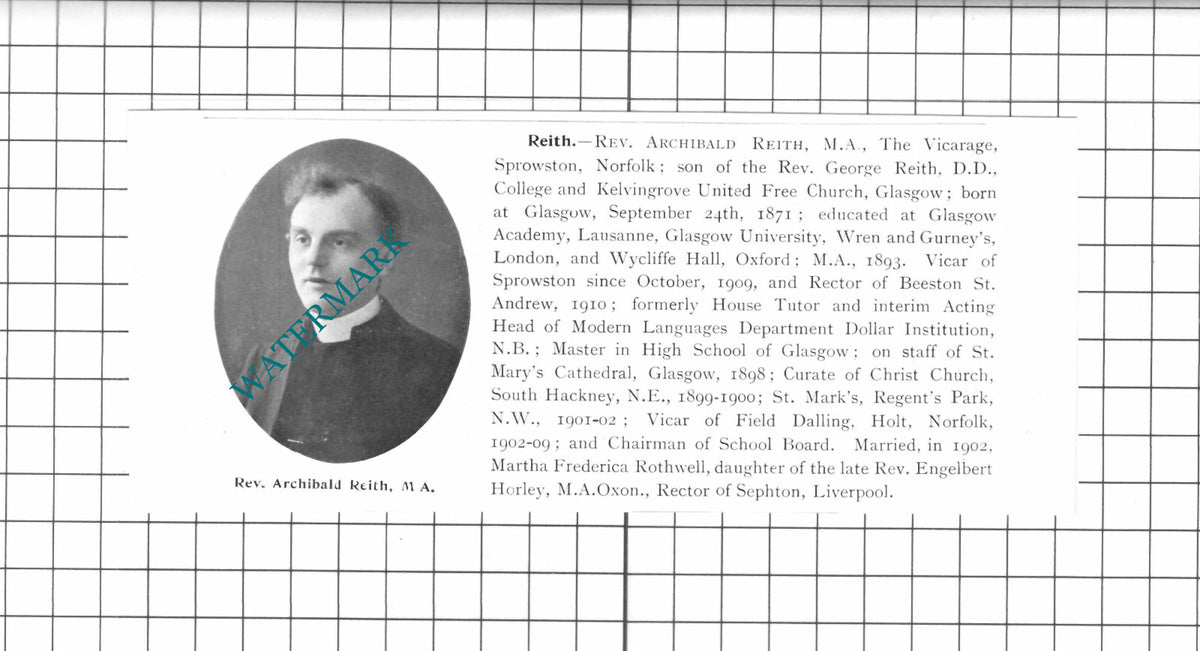 Rev Archibald Reith Sprowston / Rev Charles Bowring Ratcliffe - 1911 Clipping