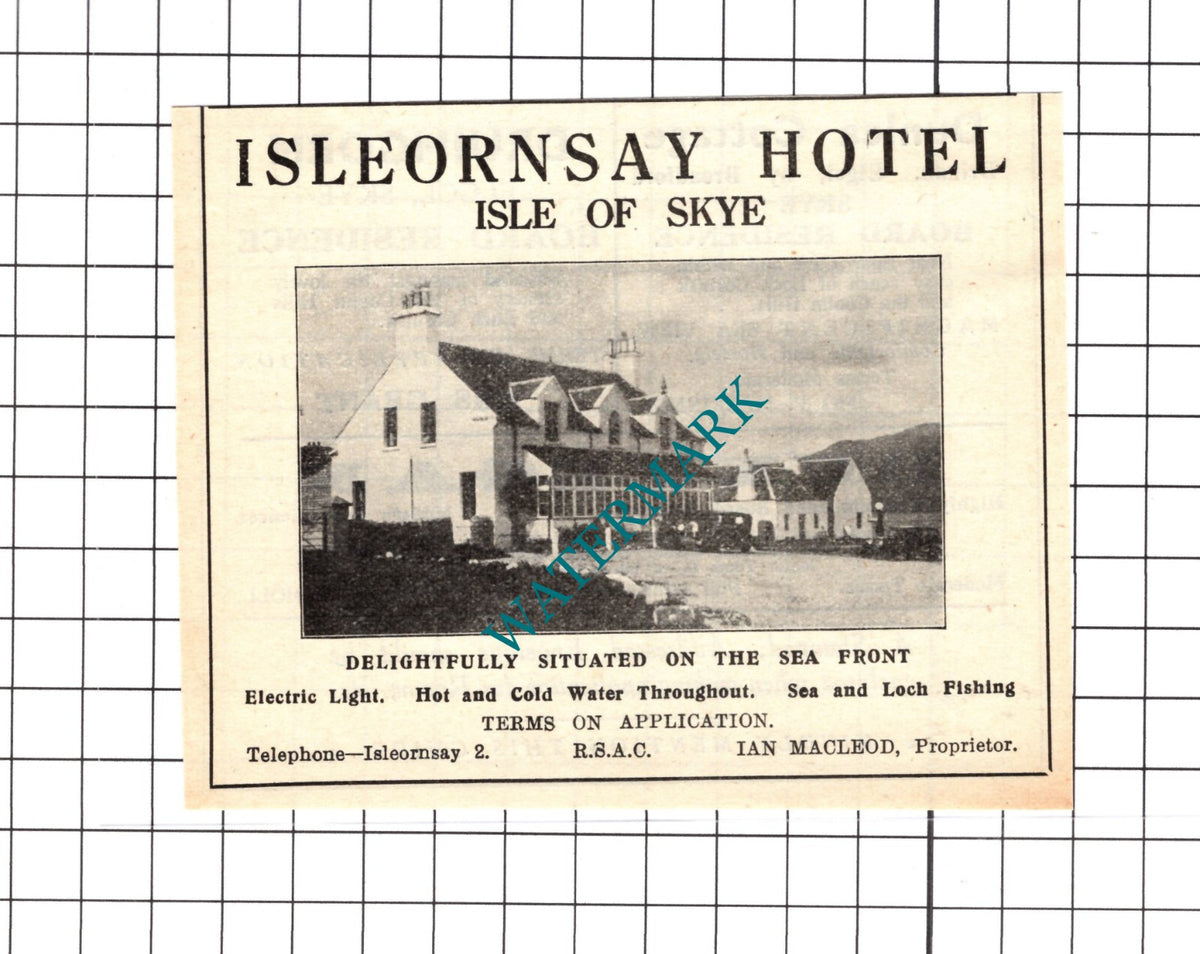 Isleornsay Hotel Skye Ian Macleod Small Advert - 1939 Cutting