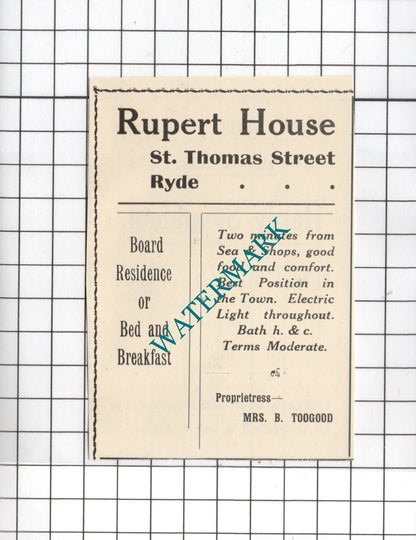 Harry Steadman Ryde Isle Of Wight Rupert House Ryde Toogood -1938 SMALL Advert
