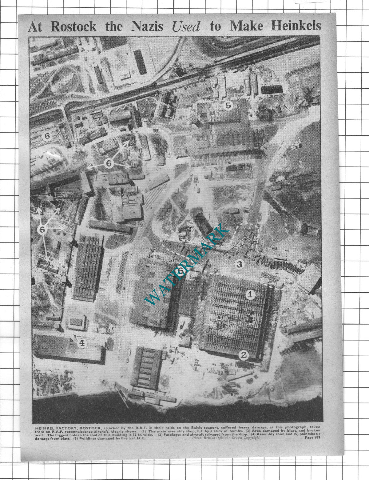 Heinkel Factory Rostock Germany Bombed - 1941 Clipping / Print