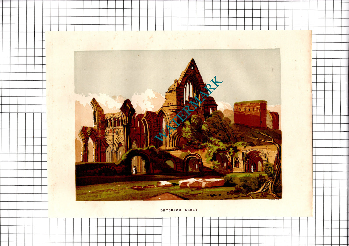 Dryburgh Abbey Print - Antique c.1860s