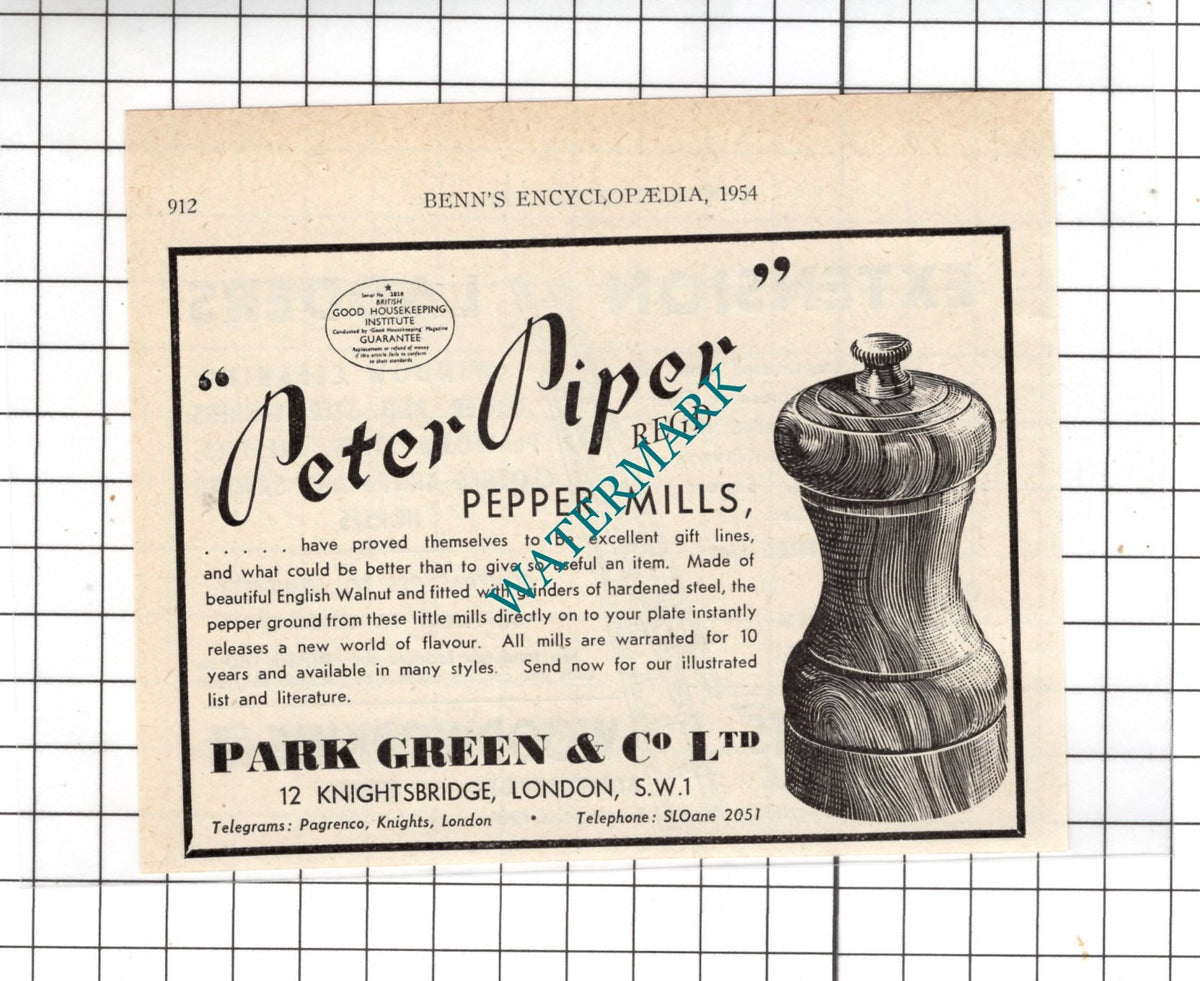 Park Green & Co Ltd London Peter Piper Pepper Mills ADVERT  - 1954 Small ADVERT