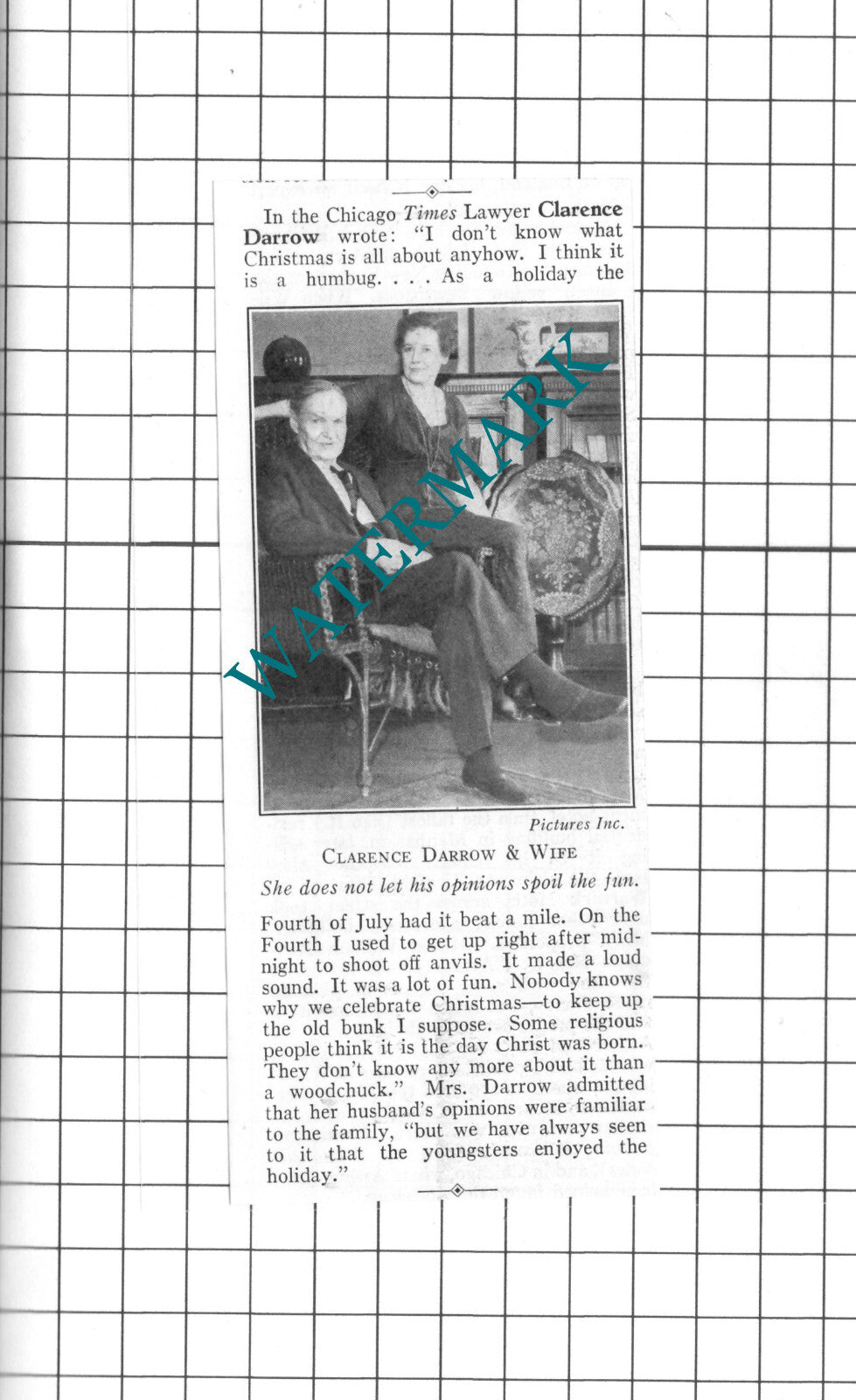 Clarence Darrow Lawyer  - 1937 Clipping / Print