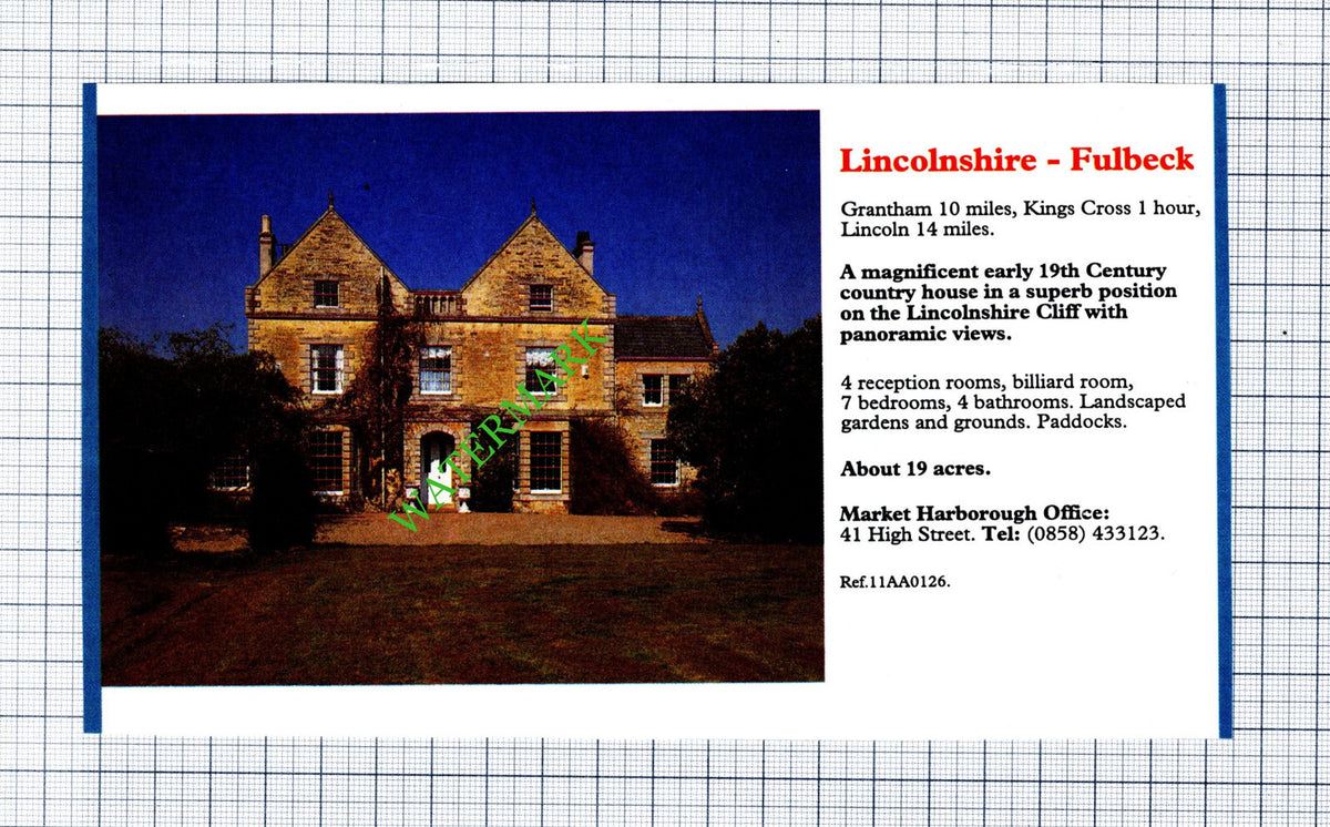 Fulbeck Lincolnshire House Sale Advert - 1991 Cutting