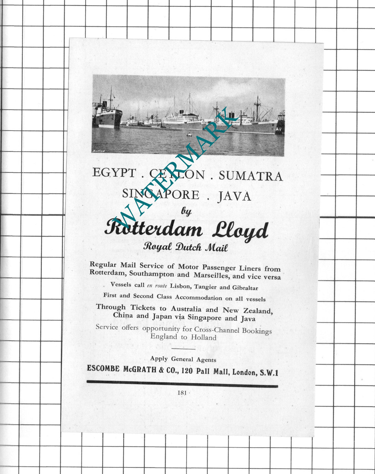 Rotterdam Lloyd Royal Dutch Mail Ship /Briffault Range Co Ltd -1939 Small Advert