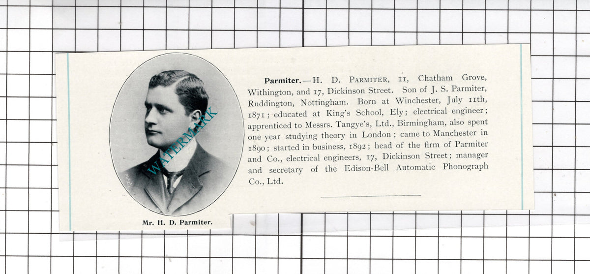 Mr H D Parmiter 11 Chatham Grove Withington Manchester - c.1900 Cutting