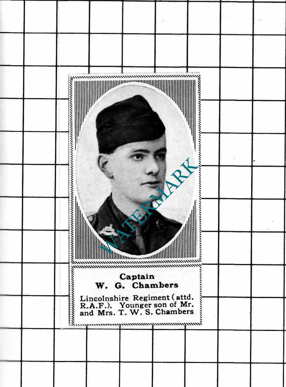 Captain W G Chambers Lincolnshire Regiment WW1 - c.1918 SMALL Clipping / Print