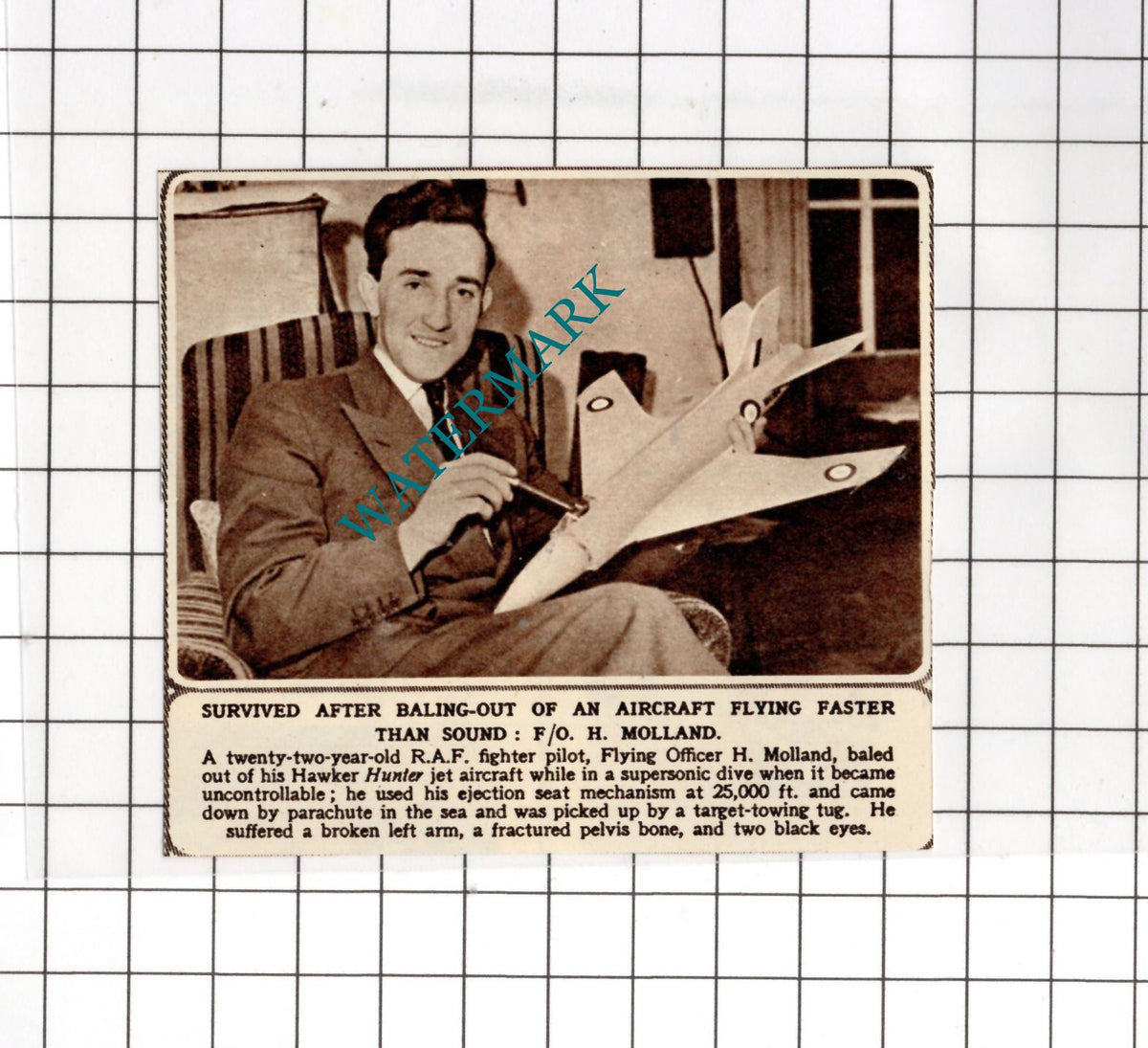Flying Officer H Molland RAF  - 1955 Small Cutting