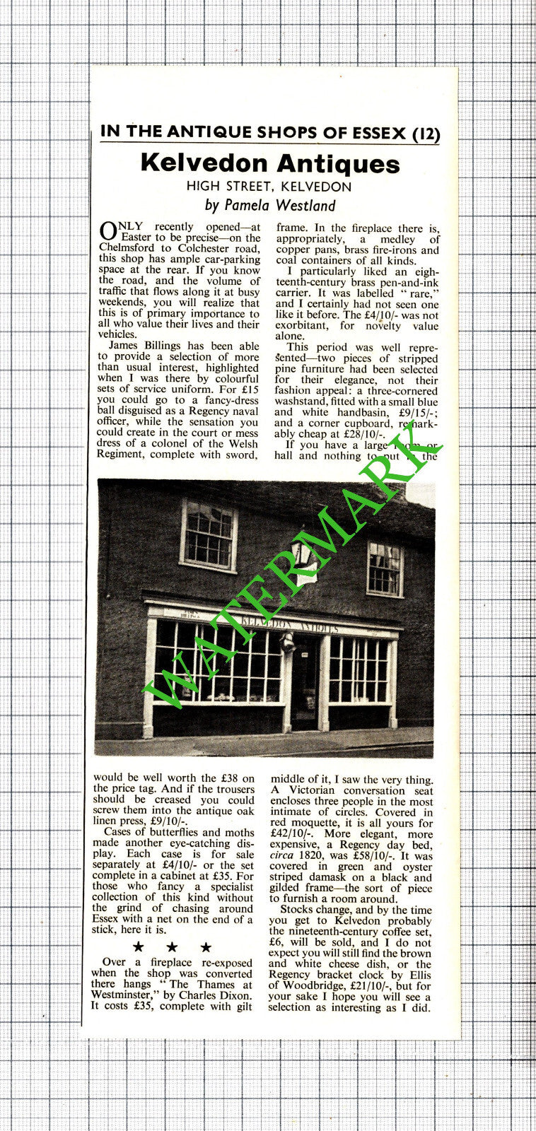 Kelvedon Antiques James Billings Essex  - 1965 Cutting